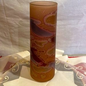 Vintage 10.5 inch swirl vase. Mauves, purples, and blue adorn this vase. Retro.